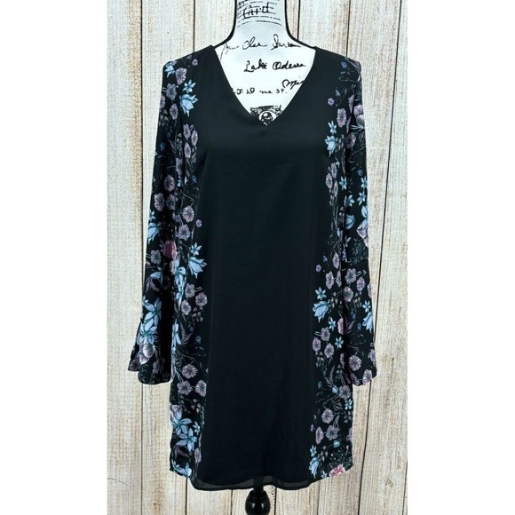 Nicole Miller‎ Studio Dress Size 6 Floral Black Blush Long Sleeve Tunic - Picture 1 of 8
